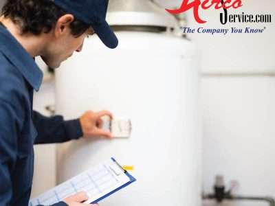 Technician working on water heater